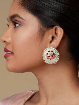 Azai by Nykaa Fashion - Festive Blue and Pink Gold Meenakari Pearl Studs