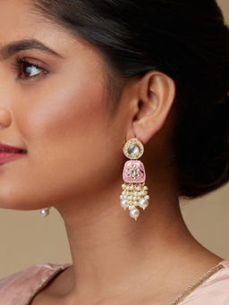 Azai by Nykaa Fashion - Ethnic Pink and Gold Sequined Kundan Earrings