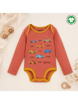 Bontots - Organic Cotton Baby Onesie Beep Beep Fun - Soft & Rash-Free - Rust/Yellow