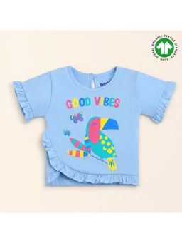 Bontots - Organic Cotton Good Vibes Blue Ruffle T-shirt