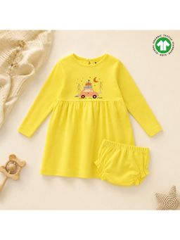 Bontots - Organic Cotton Sunny Adventure Soft & Rash Free Yellow Baby Dress with Panty