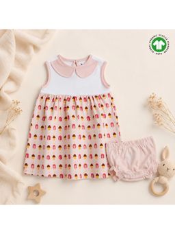 Bontots - Organic Cotton Scoops of Joy Soft & Breathable Pink Baby Dress with Panty