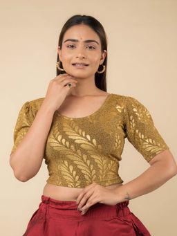 BINDIGASM'S ADVI - Surkh Women's Gold Embellished Woven Stitched Blouse