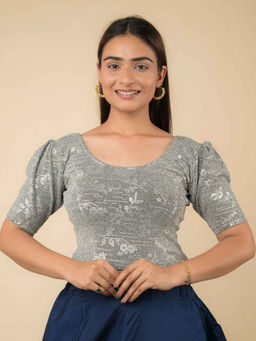 BINDIGASM'S ADVI - Surkh Women's Silver Floral Embellished Stitched Blouse