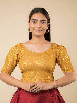 BINDIGASM'S ADVI - Surkh Women's Mustard Embellished Woven Stitched Blouse