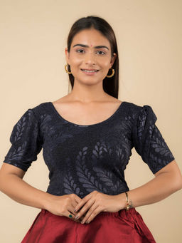 BINDIGASM'S ADVI - Surkh Women's Navy Blue Embellished Woven Stitched Blouse