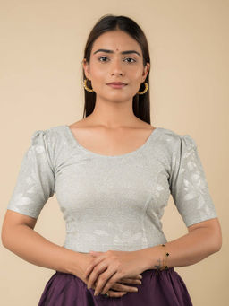 BINDIGASM'S ADVI - Surkh Women's Silver Embellished Woven Stitched Blouse
