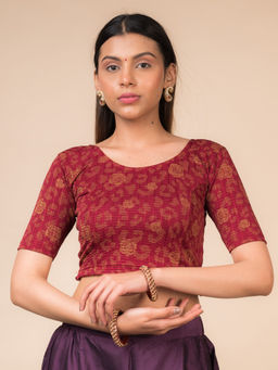 BINDIGASM'S ADVI - Kubra Women's Maroon Floral Printed Stitched Blouse