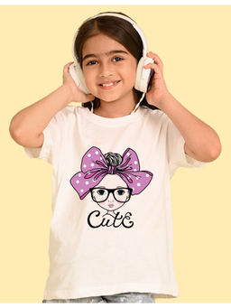 Nusyl - Girls White Cute Graphic Oversized T-Shirt