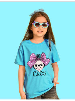 Nusyl - Girls Sky Blue Cute Graphic Oversized T-Shirt