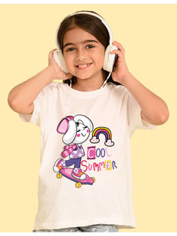 Nusyl - Girls White Cool Summer Graphic Oversized T-Shirt