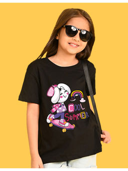 Nusyl - Girls Black Cool Summer Graphic Oversized T-Shirt
