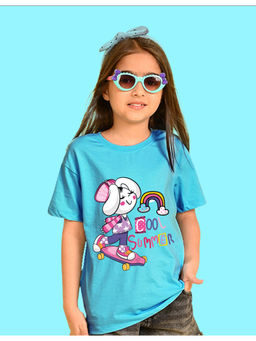 Nusyl - Girls Sky Blue Cool Summer Graphic Oversized T-Shirt