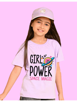 Nusyl - Girls Lavender Girl Power Text Printed Oversized T-shirt