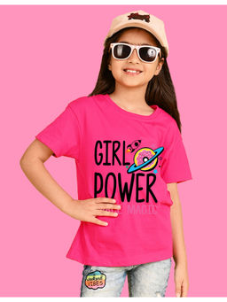 Nusyl - Girls Hot Pink Girl Power Text Printed Oversized T-shirt