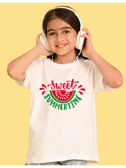 Nusyl - Girls White Sweet Summertime Graphic Oversized T-shirt