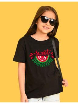Nusyl - Girls Black Sweet Summertime Graphic Oversized T-shirt