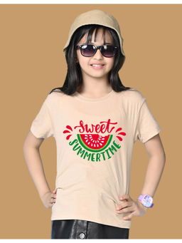 Nusyl - Girls Beige Sweet Summertime Graphic Oversized T-shirt
