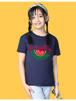 Nusyl - Girls Navy Blue Sweet Summertime Graphic Oversized T-shirt