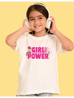 Nusyl - White Flower and Girl Power Text Printed Oversized T-shirt