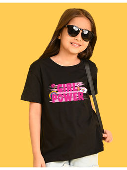 Nusyl - Black Flower and Girl Power Text Printed Oversized T-shirt