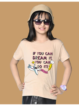Nusyl - Girls Beige If You Can Dream It Text Printed Oversized T-shirt