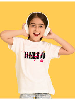 Nusyl - Girls White Hellow Text Printed Oversized T-shirt