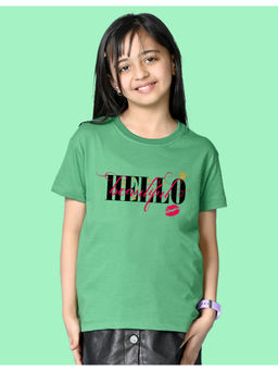 Nusyl - Girls Green Hellow Text Printed Oversized T-shirt
