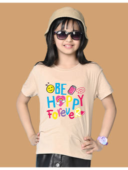 Nusyl - Girls Beige Be Happy Forever Text Printed Oversized T-shirt