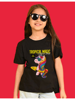 Nusyl - Girls Black Tropical Magic Graphic Oversized T-shirt
