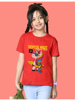 Nusyl - Girls Red Tropical Magic Graphic Oversized T-shirt
