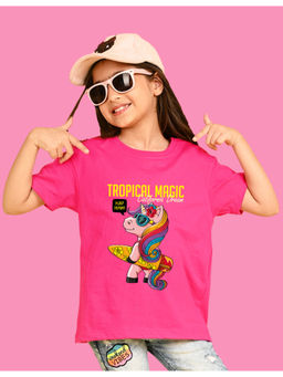 Nusyl - Girls Hot Pink Tropical Magic Graphic Oversized T-shirt