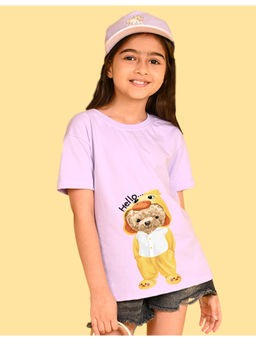Nusyl - Girls Lavender Teddy Bear and Graphic Oversized T-shirt