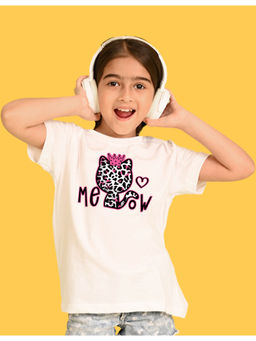 Nusyl - Girls White Cat and Graphic Oversized T-shirt