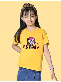 Nusyl - Girls Yellow Cat and Graphic Oversized T-shirt