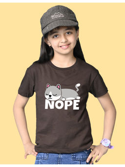 Nusyl - Girls Brown Nope Graphic Oversized T-shirt