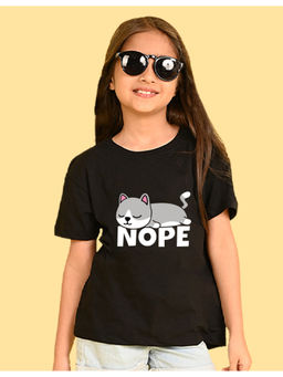Nusyl - Girls Black Nope Graphic Oversized T-shirt