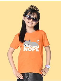 Nusyl - Girls Orange Nope Graphic Oversized T-shirt