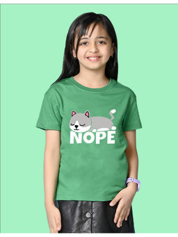Nusyl - Girls Green Nope Graphic Oversized T-shirt