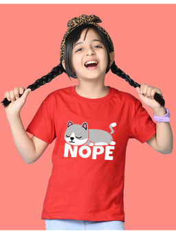 Nusyl - Girls Red Nope Graphic Oversized T-shirt