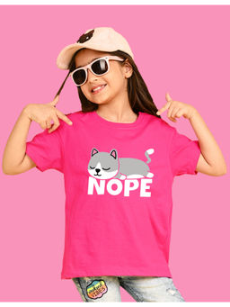 Nusyl - Girls Hot Pink Nope Graphic Oversized T-shirt