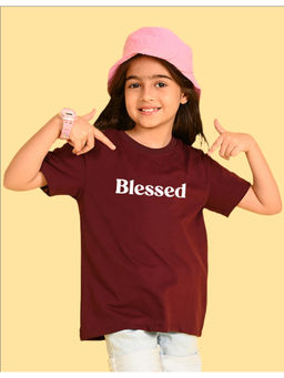Nusyl - Girls Maroon Blessed Text Printed Oversized T-shirt