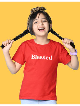 Nusyl - Girls Red Blessed Text Printed Oversized T-shirt