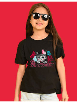 Nusyl - Girls Black Cat and So Sweet Graphic Oversized T-shirt