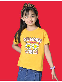 Nusyl - Girls Yellow Summer Vibes Graphic Oversized T-shirt