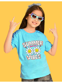 Nusyl - Girls Sky Blue Summer Vibes Graphic Oversized T-shirt