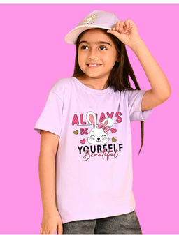 Nusyl - Girls Lavender Rabbit and Graphic Oversized T-shirt