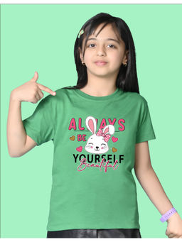 Nusyl - Girls Green Rabbit and Graphic Oversized T-shirt