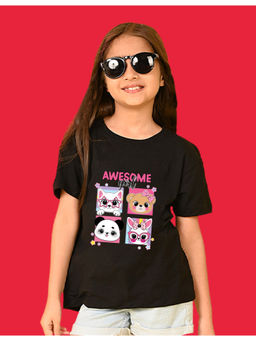 Nusyl - Girls Black Girl Awesome Graphic Oversized T-shirt