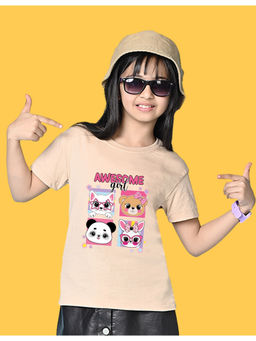 Nusyl - Girls Beige Girl Awesome Graphic Oversized T-shirt